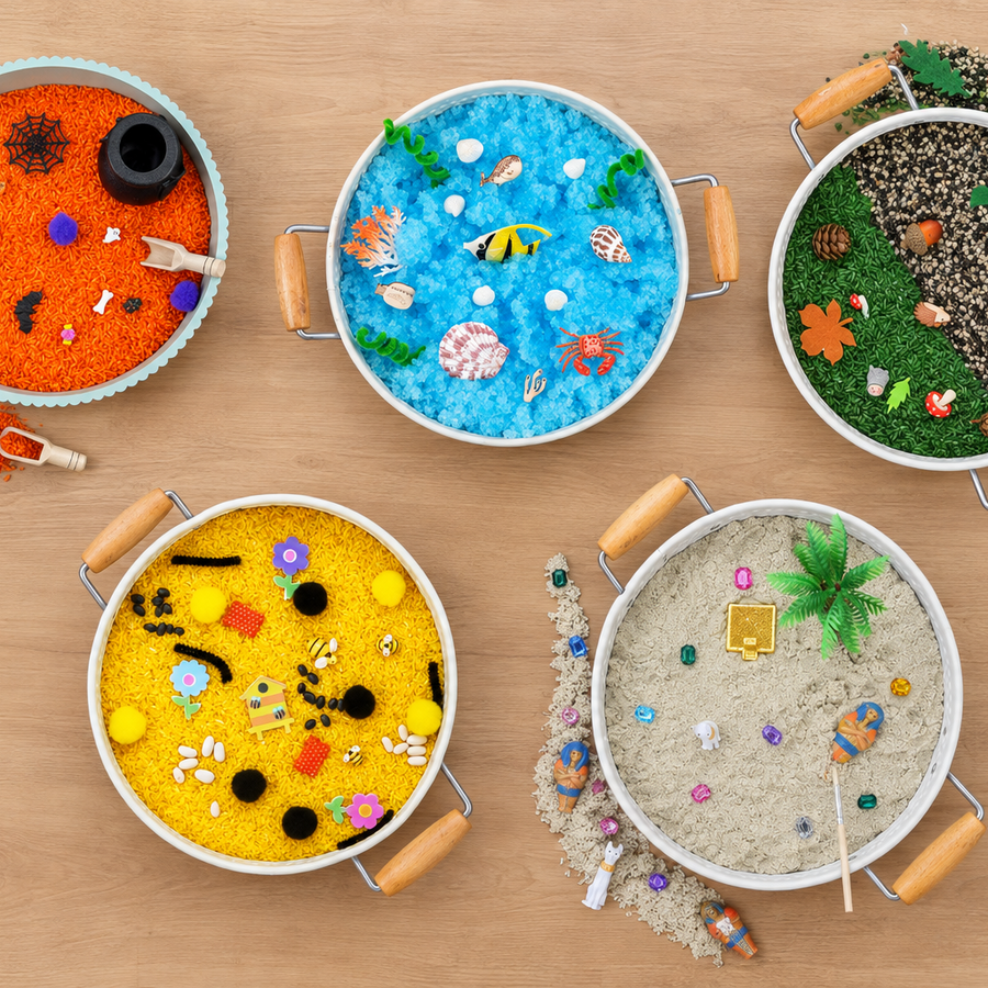 A range of Sensory Craft Kits on table