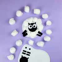 Children’s sheep craft made with cotton wool – easy spring craft activity for kids aged 3–7, fine motor skills craft, educational craft kit for EYFS activities at home.